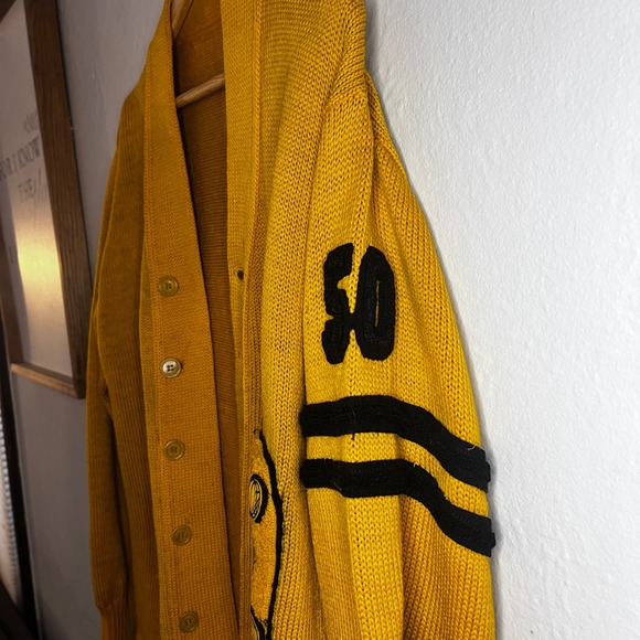 Vintage Yellow Letterman Cardigan Sweater "D" Dominican "1950" Varsity Size M - Picture 6 of 12